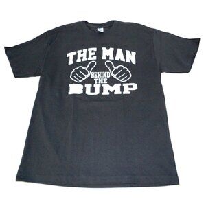 TEE STYLED "The man behind the bump" pregnancy theme gray cotton T shirt men's L
